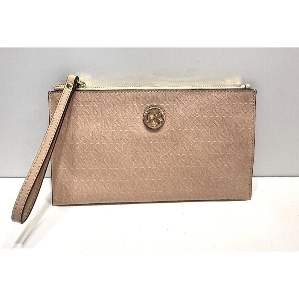 Michael Kors Womens Signature Wristlet Clutch Wallet Pink Patent Leather